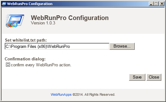 WebRunPro Configuration screenshot